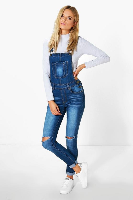 Jen Knee Rip Denim Dungarees